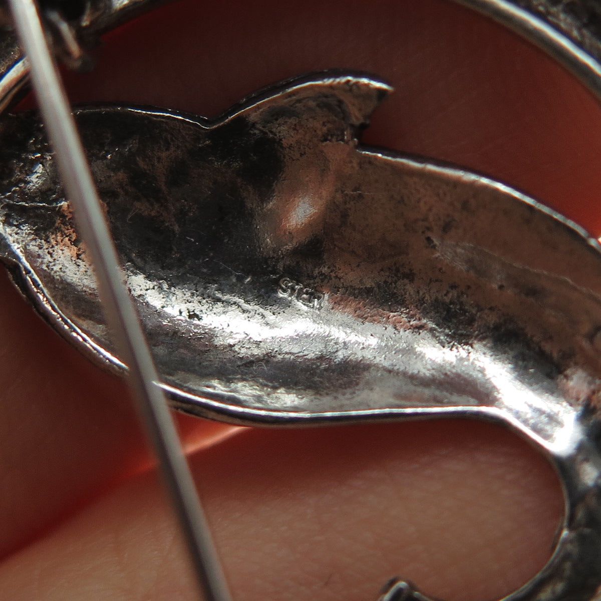 925 Sterling Silver Vintage Dolphin Oxidized Pin Brooch