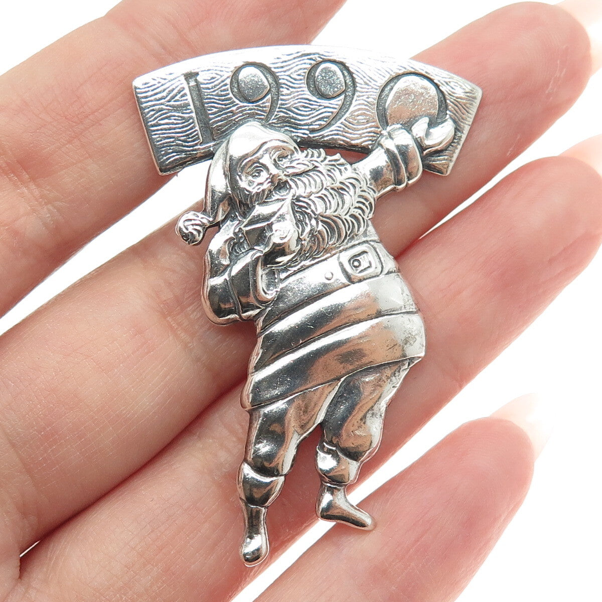 HAND & HAMMER 925 Sterling Silver Vintage 1990 Santa Ornament Pendant