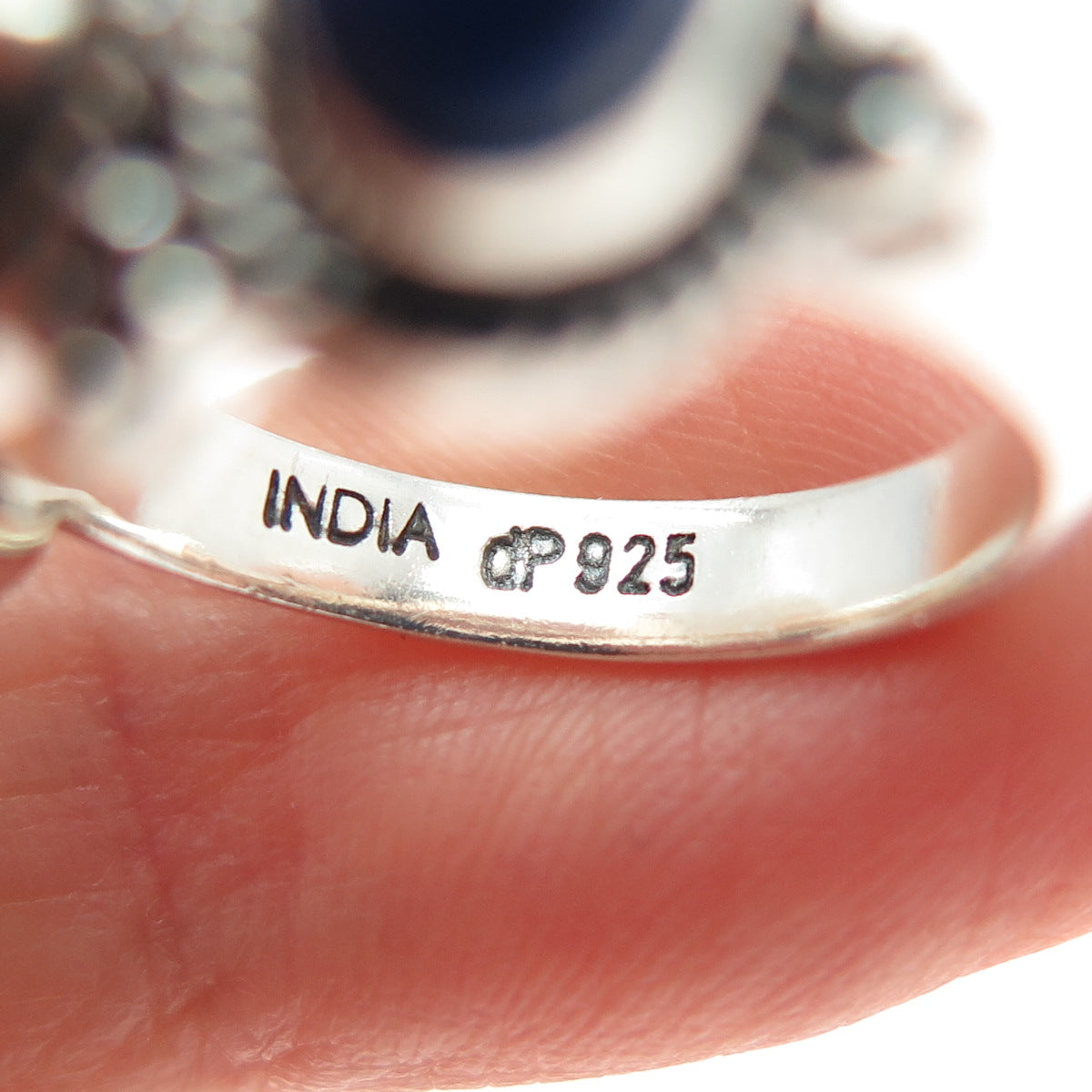 DOUG PAULUS Sterling Silver Vintage Real Lapis Beaded Oxidized Ring Size 6.25