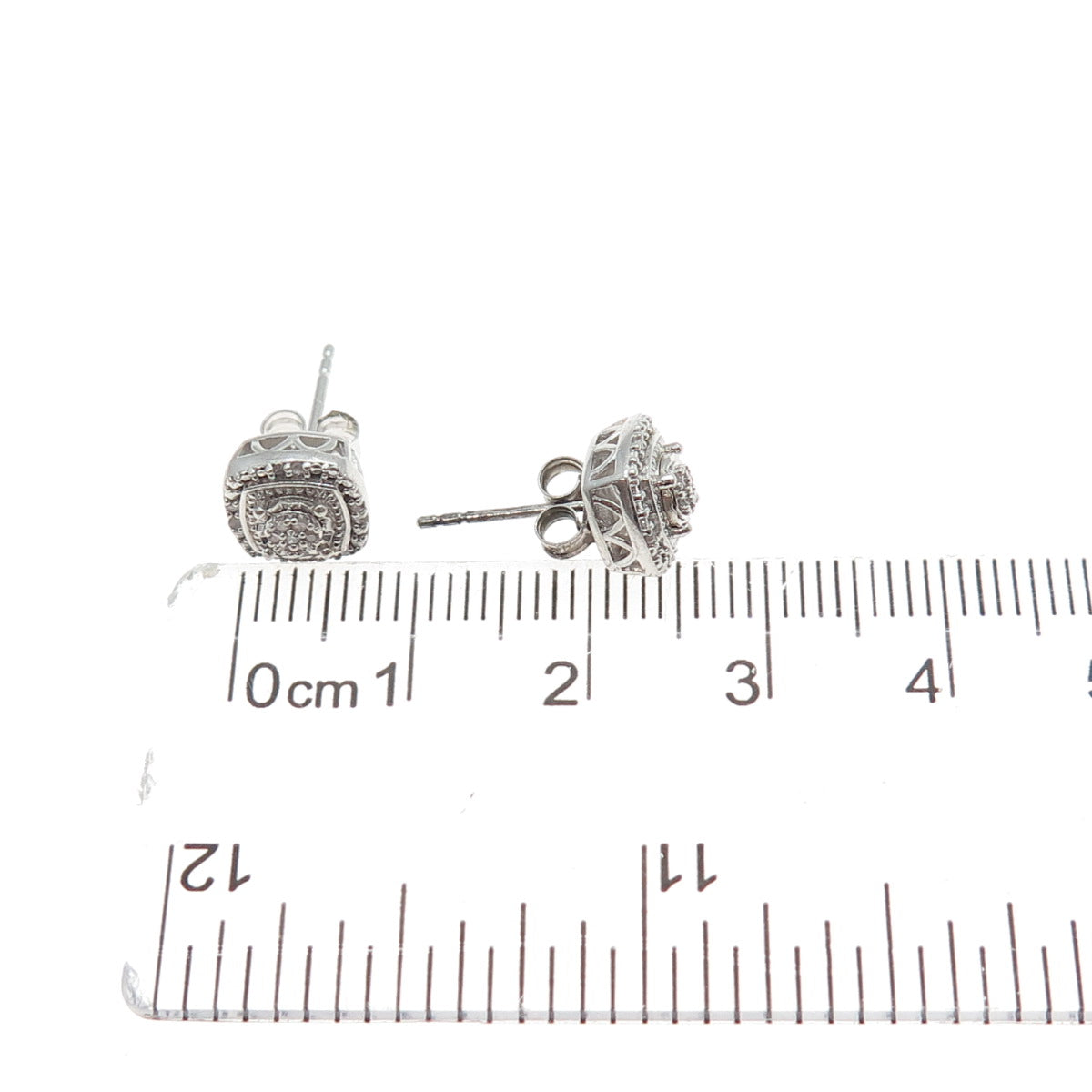 925 Sterling Silver Real Round-Cut Diamond Stud Earrings