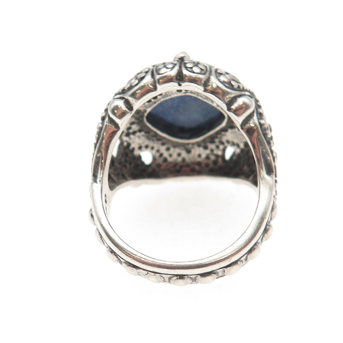 Carolyn Pollack Sterling Silver Vintage Real Lapis Dotted Oxidized Ring Size 9