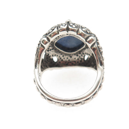 Carolyn Pollack Sterling Silver Vintage Real Lapis Dotted Oxidized Ring Size 9