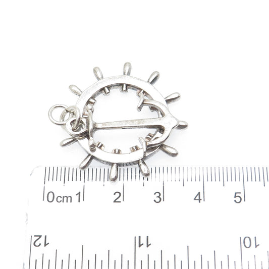 WILMOT & ROBERTS 925 Sterling Antique 1898 Birmingham Anchor Ship Wheel Pendant
