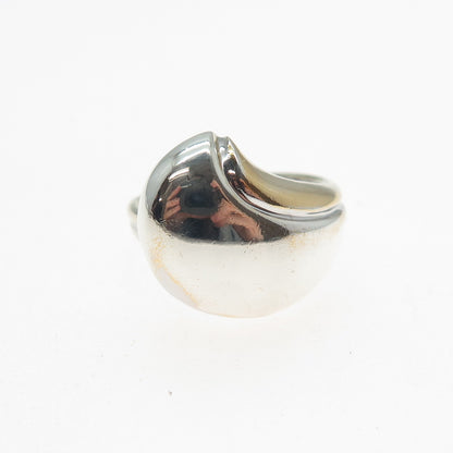 925 Sterling Silver 2-Tone Vintage Modernist Wave Ring Size 7