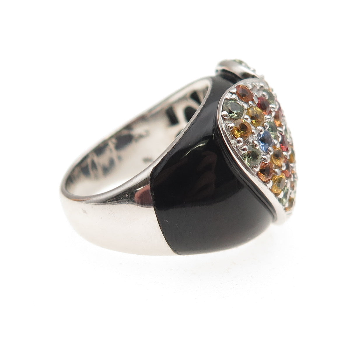 SKJ Sheridan Kennedy 925 Sterling Real Multi-Sapphire Onyx Heart Ring Size 6.25