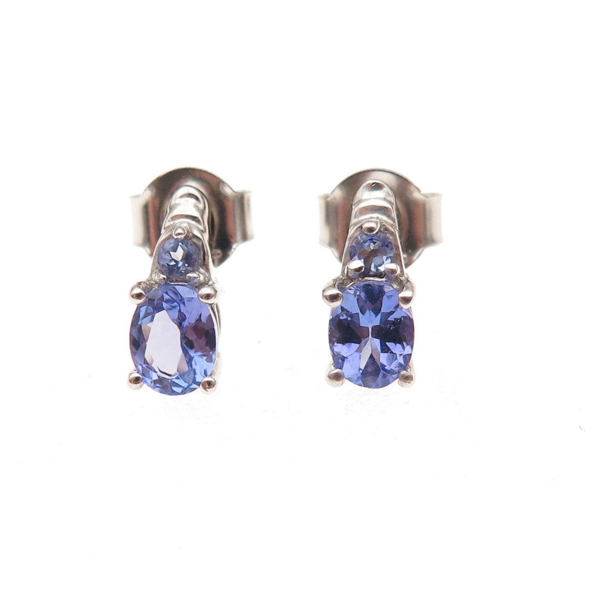 Chuck Clemency 925 Sterling Silver Real Oval & Round-Cut Tanzanite Stud Earrings
