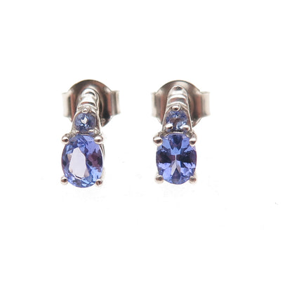 Chuck Clemency 925 Sterling Silver Real Oval & Round-Cut Tanzanite Stud Earrings