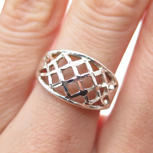 925 Sterling Silver Vintage Modernist Cage Ring Size 7.25