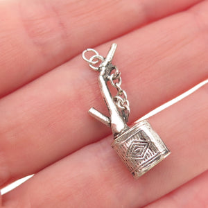 925 Sterling Silver Antique Art Deco Chinese Pipe 3D Mini Charm Pendant