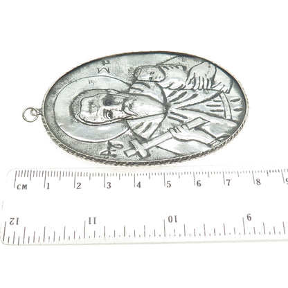 925 Sterling Silver Antique Saint Joseph Religious Medal Repousse Pendant