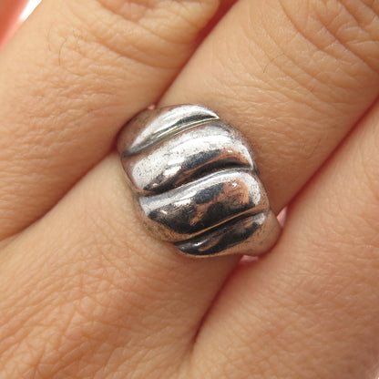 925 Sterling Silver Vintage Modernist Wavy Oxidized Ring Size 7.25