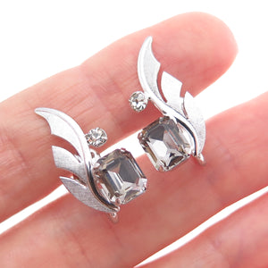 VAN DELL Sterling Silver Antique Art Deco Rhinestone Wing Screw Back Earrings