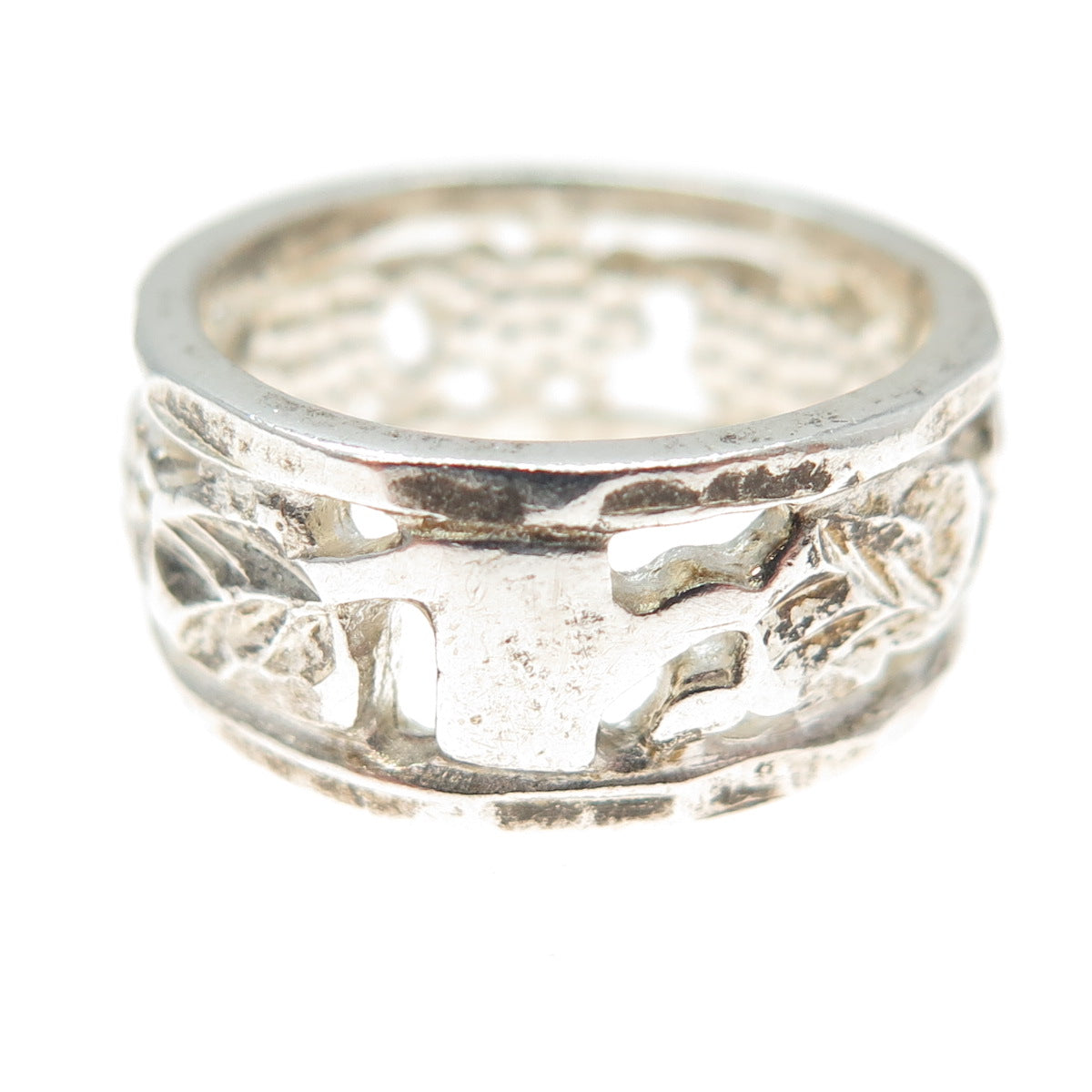 925 Sterling Silver Vintage Flower Blossom Band Ring Size 5.25