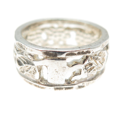 925 Sterling Silver Vintage Flower Blossom Band Ring Size 5.25