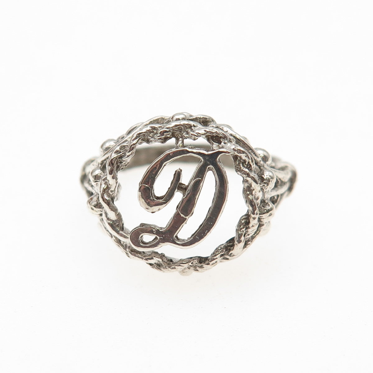 925 Sterling Silver Vintage Letter D Initial Oxidized Ring Size 5.5