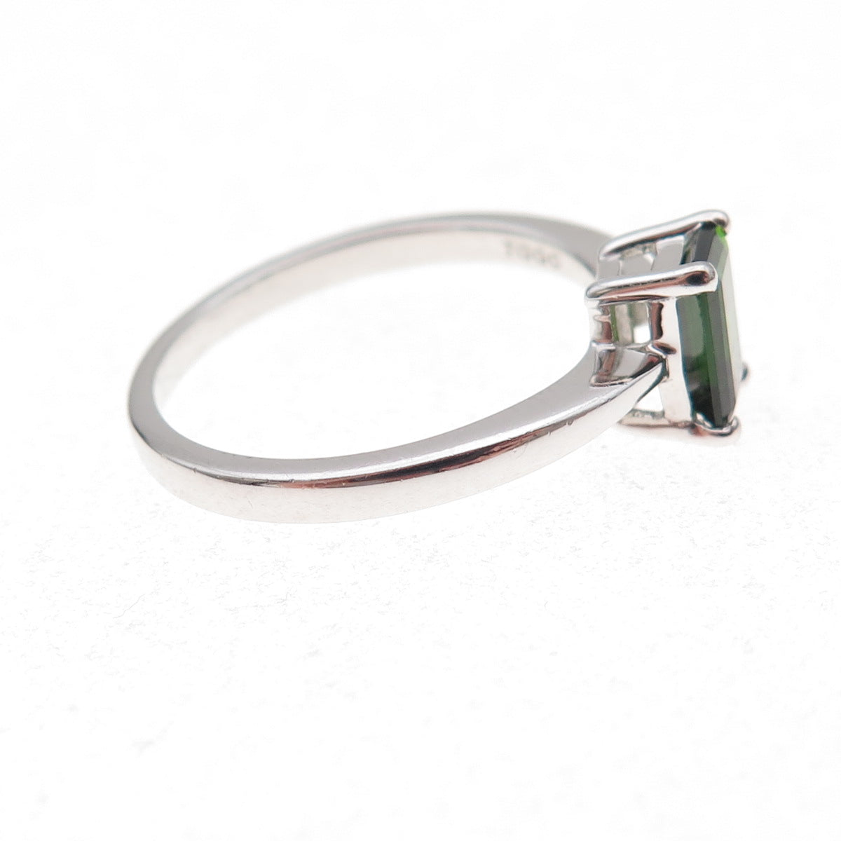 925 Sterling Silver Real Emerald-Cut Chrome Diopside Ring Size 8