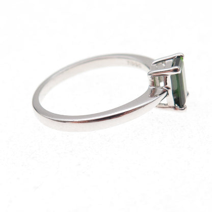 925 Sterling Silver Real Emerald-Cut Chrome Diopside Ring Size 8