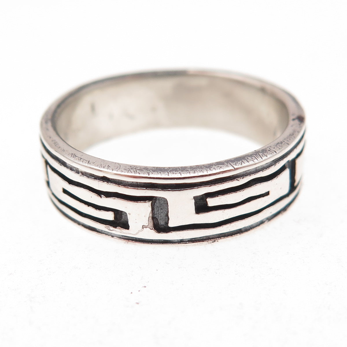925 Sterling Silver Vintage Greek Maze Oxidized Band Ring Size 8.25