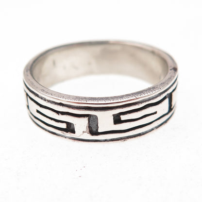925 Sterling Silver Vintage Greek Maze Oxidized Band Ring Size 8.25
