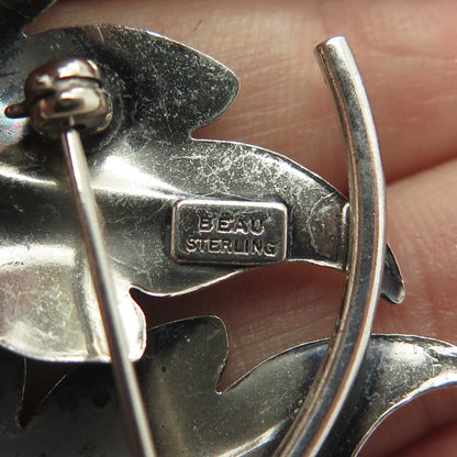 925 Sterling Silver Antique Art Deco BEAU Textured Leaf Pin Brooch
