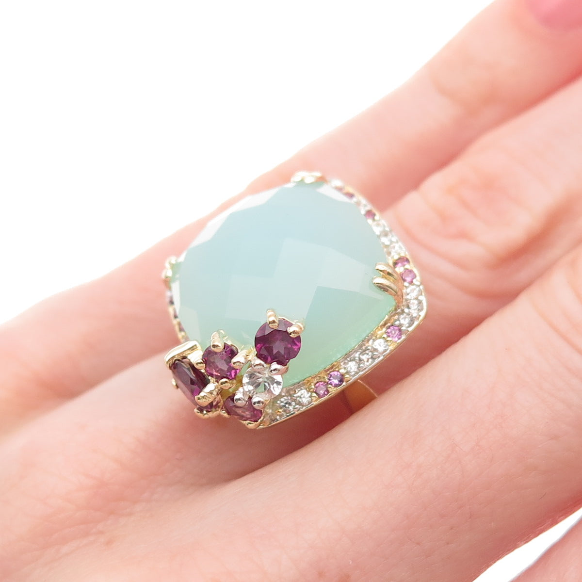 Carol Brodie 925 Sterling Gold Plated Real Chalcedony Topaz Amethyst Ring Size 6