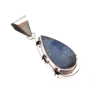 925 Sterling Silver Vintage Mexico Real Sodalite Teardrop Oxidized Charm Pendant
