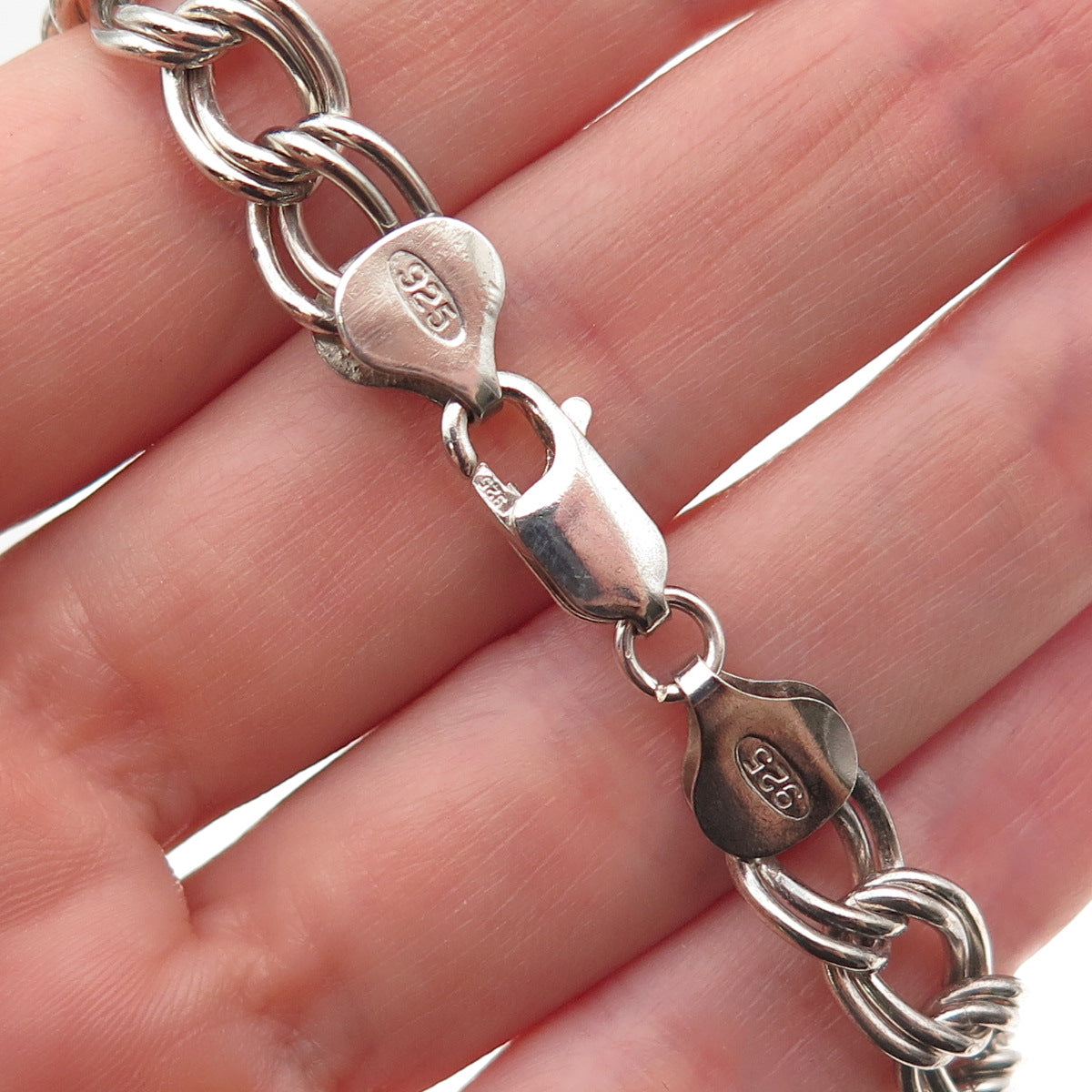 925 Sterling Silver Vintage Italy Double Curb Link Bracelet 7.5"
