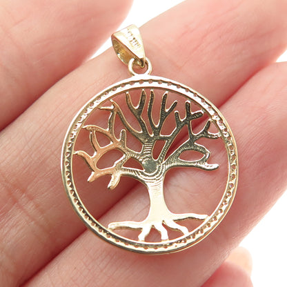 14K Yellow Gold Round-Cut C Z Tree of Life Minimalist Charm Pendant