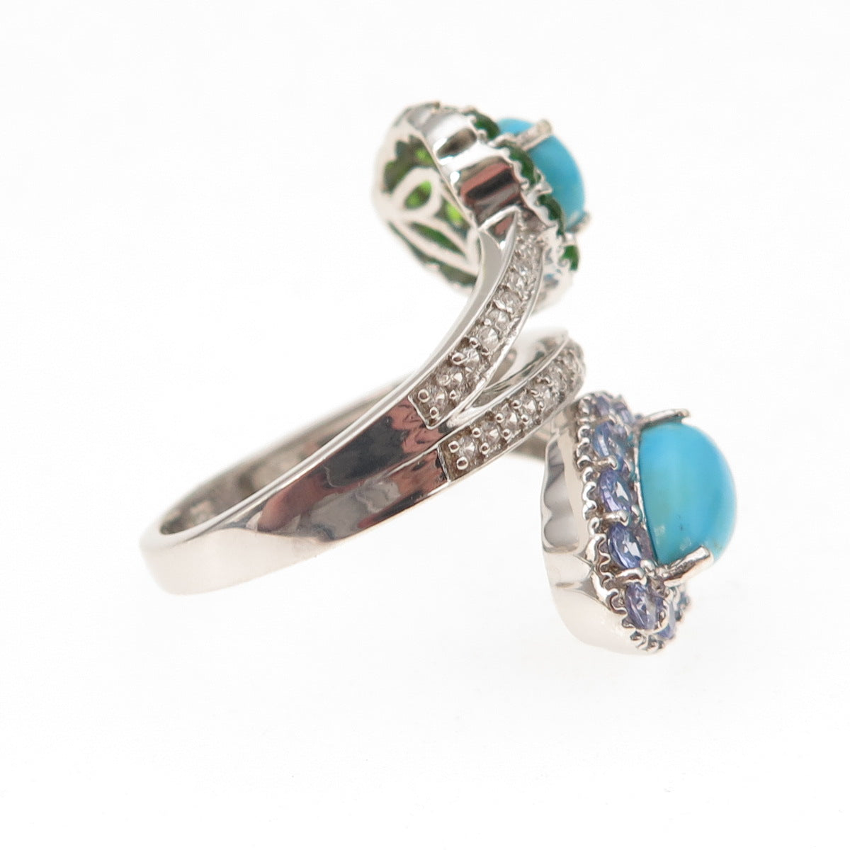 Chuck Clemency Sterling Real Turquoise Tanzanite Topaz & Peridot Ring Size 8.25