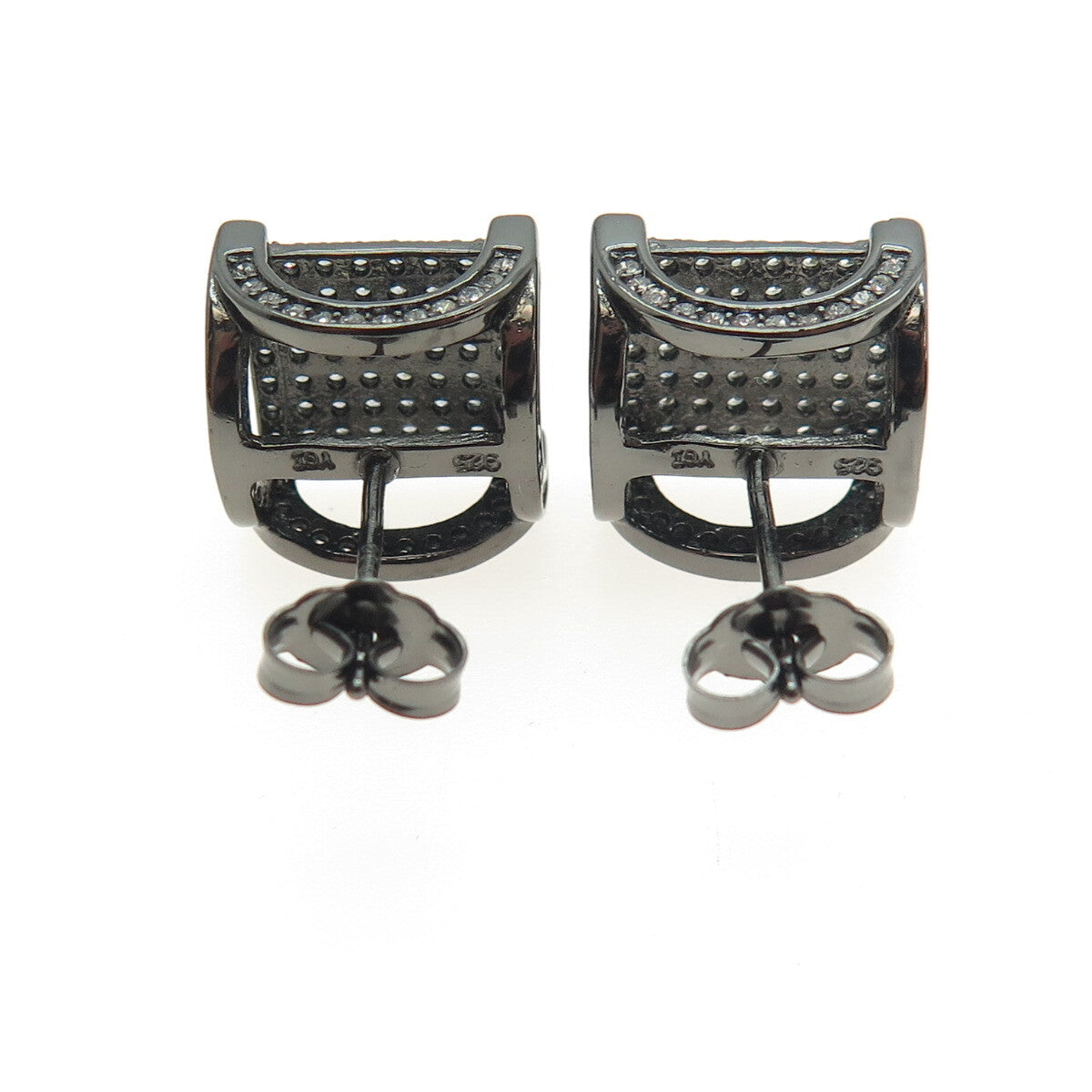 925 Sterling Silver Round-Cut C Z Black Rhodium Stud Earrings