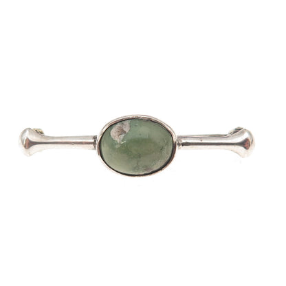 925 Sterling Silver Antique Art Deco Real Royston Turquoise Bar Pin Brooch