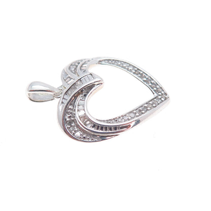 HAN Sterling Silver Real Round & Tapered Baguette-Cut Diamond Heart Mini Pendant