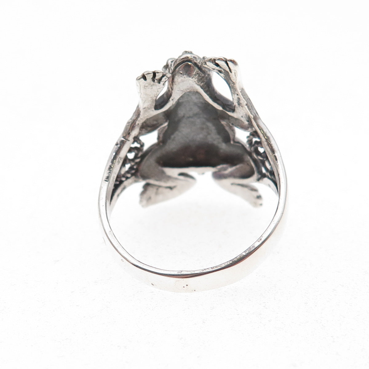 925 Sterling Silver Vintage Frog Good Luck Oxidized Ring Size 9.75