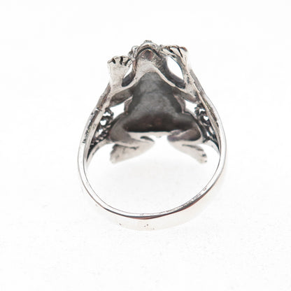 925 Sterling Silver Vintage Frog Good Luck Oxidized Ring Size 9.75