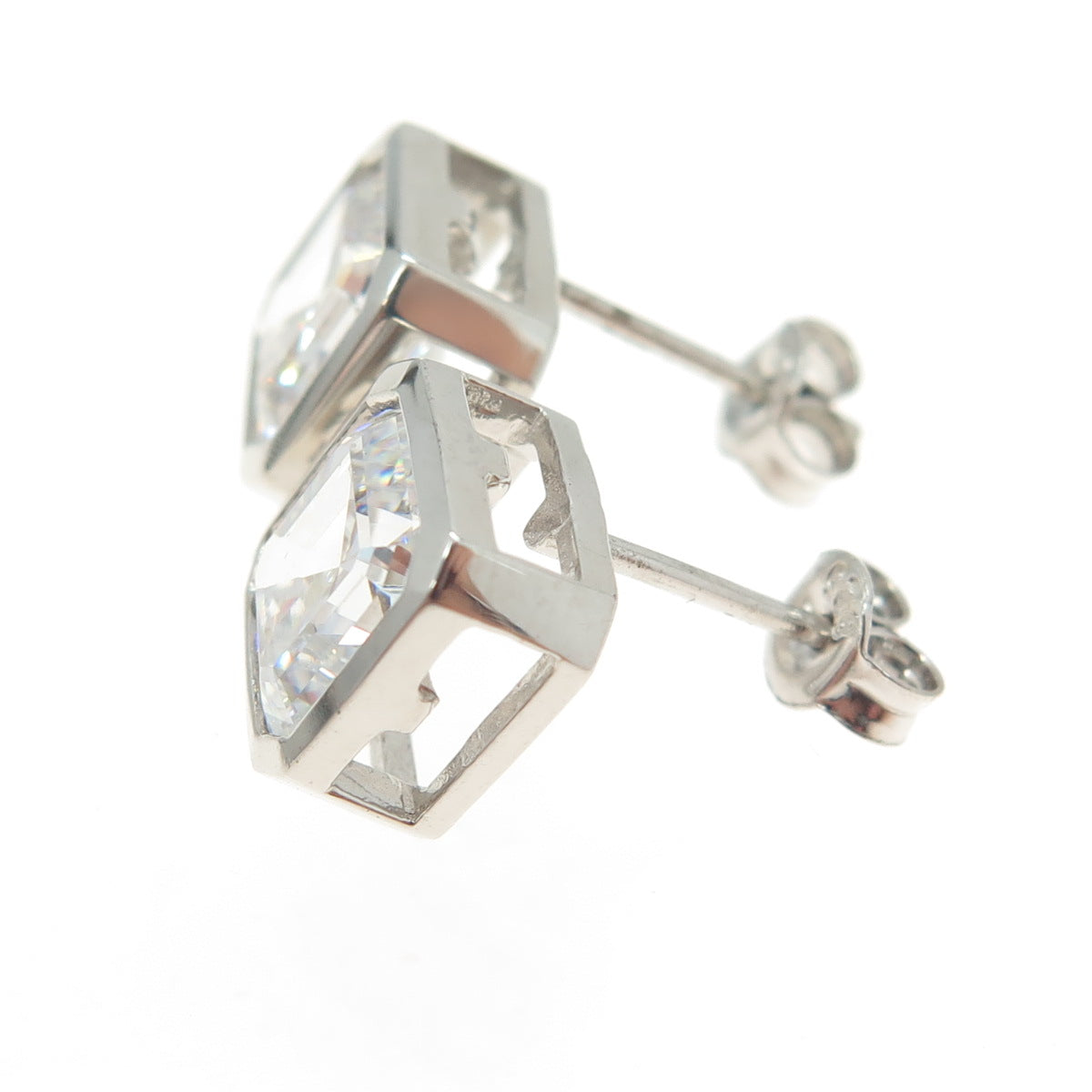 925 Sterling Silver Cushion-Cut Shaped C Z Stud Earrings