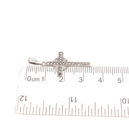 925 Sterling Antique Art Deco Real Marcasite Cross Pendant (missing 1 stone)
