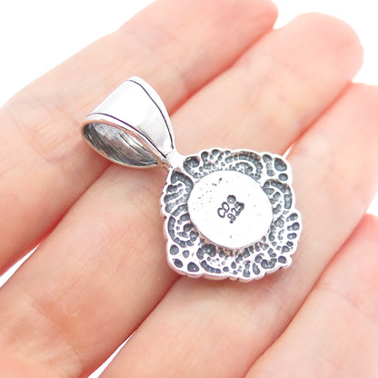 CAROLYN POLLACK Sterling Silver Vintage Real Rhodochrosite Floral Charm Pendant