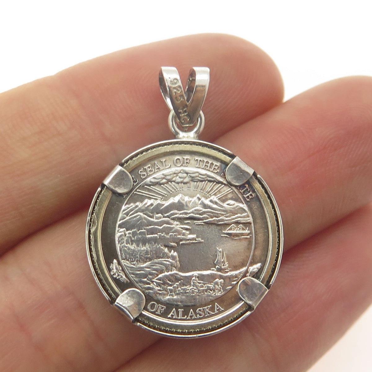 925 Sterling Silver 2-Tone Vintage The Seal Of The State Of Alaska Medal Pendant