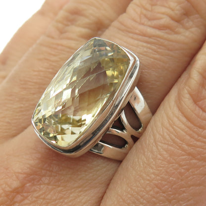 925 Sterling Silver Vintage Real Lime Citrine Gemstone Ring Size 7.75