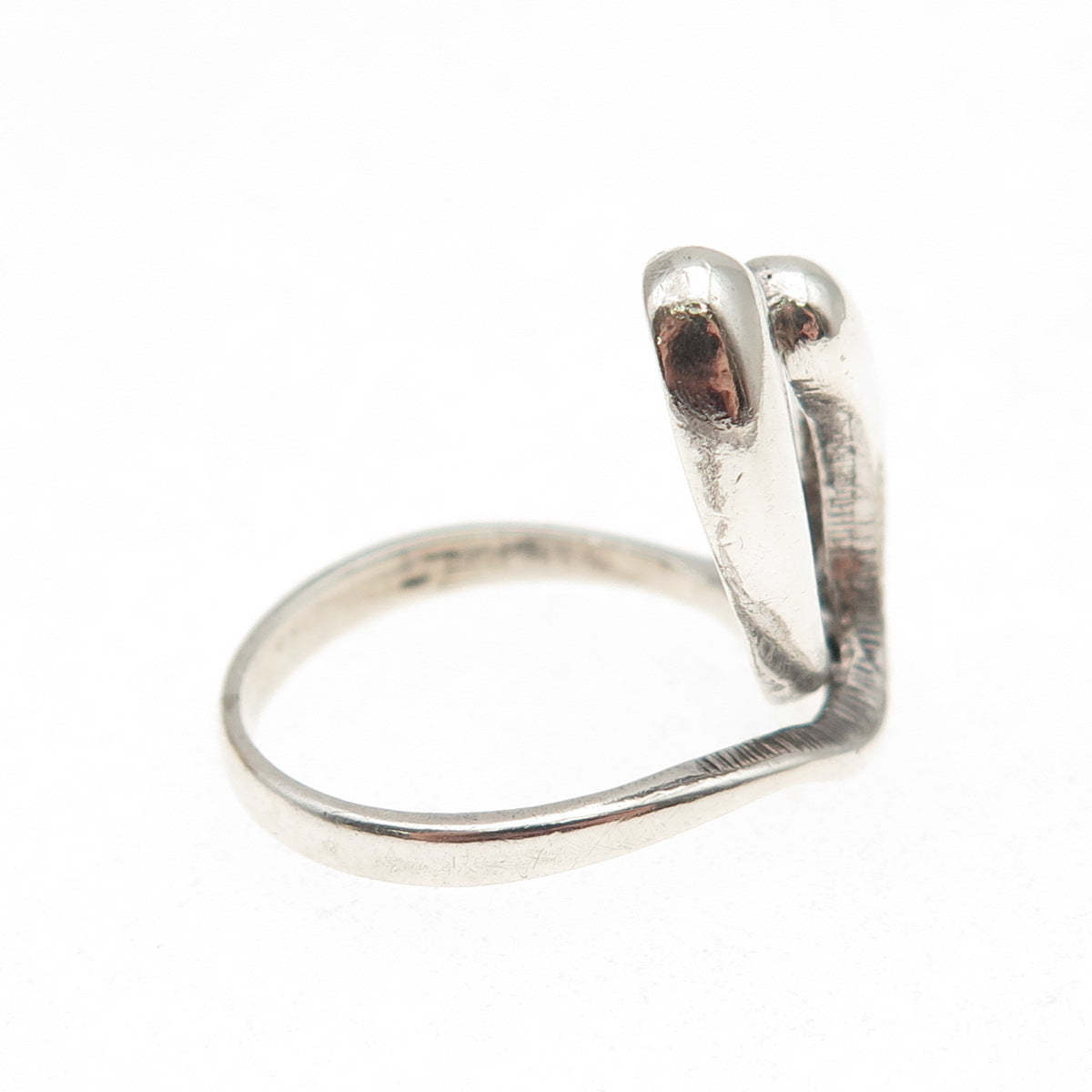 925 Sterling Silver Vintage Modernist Overlap Oxidized Ring Size 6.25