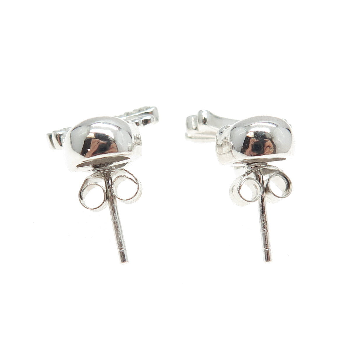 925 Sterling Silver Round-Cut C Z Stud Skull & Jacket Bones Charm Earrings