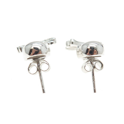 925 Sterling Silver Round-Cut C Z Stud Skull & Jacket Bones Charm Earrings
