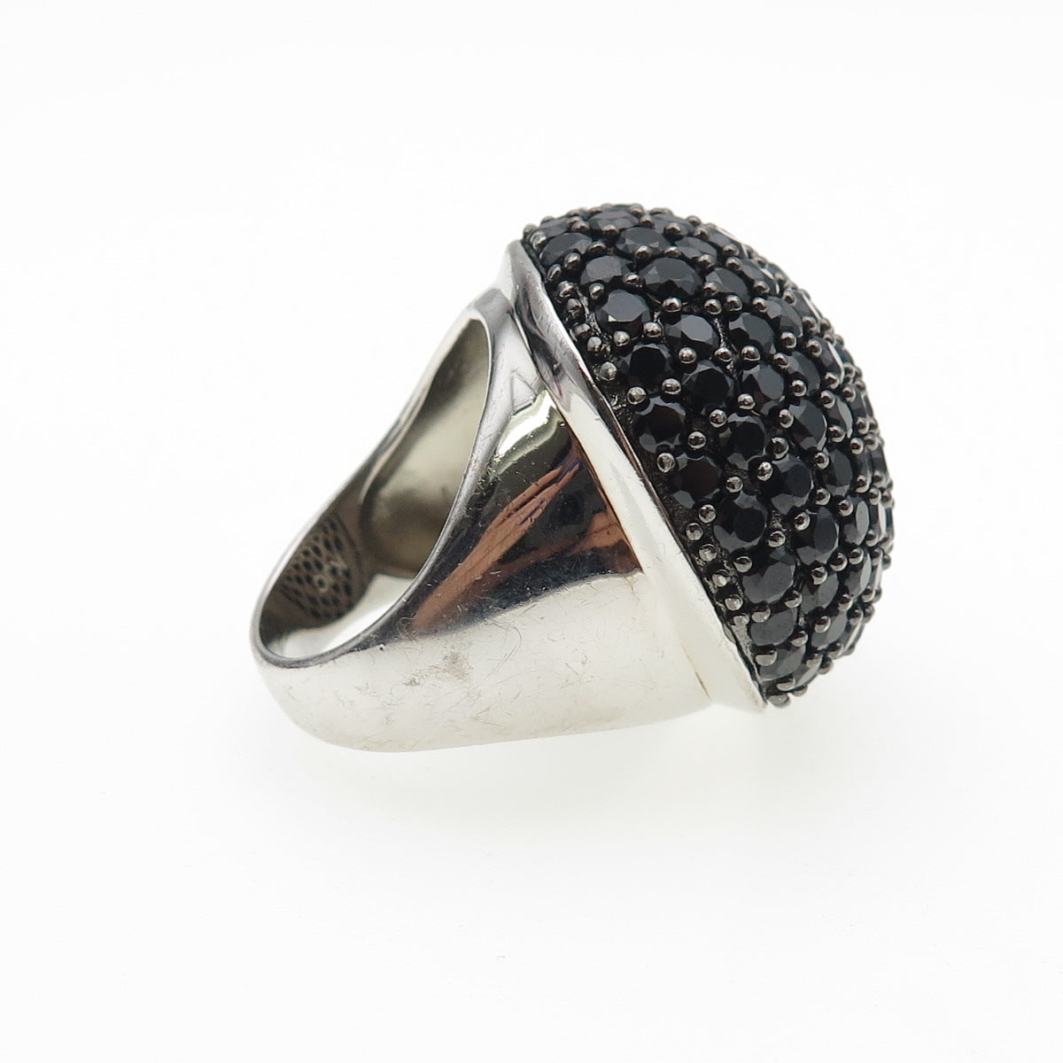 925 Sterling Silver Real Round-Cut Black Spinel Dome Ring Size 7.25