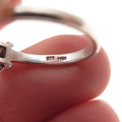 925 Sterling Silver Vintage Real Princess-Cut Red Garnet Ring Size 7.25