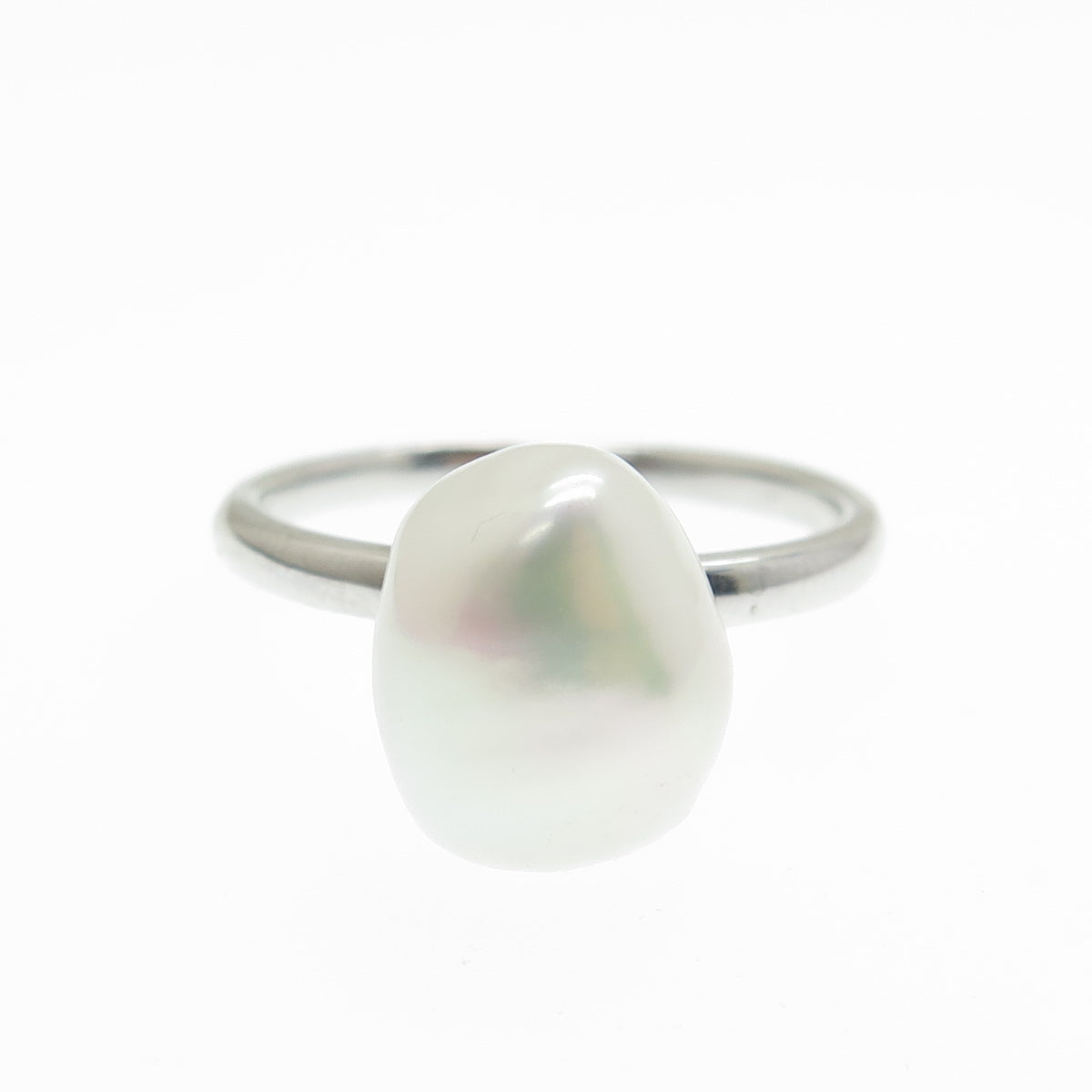 925 Sterling Silver Real Pearl Minimalist Ring Size 8