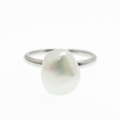 925 Sterling Silver Real Pearl Minimalist Ring Size 8