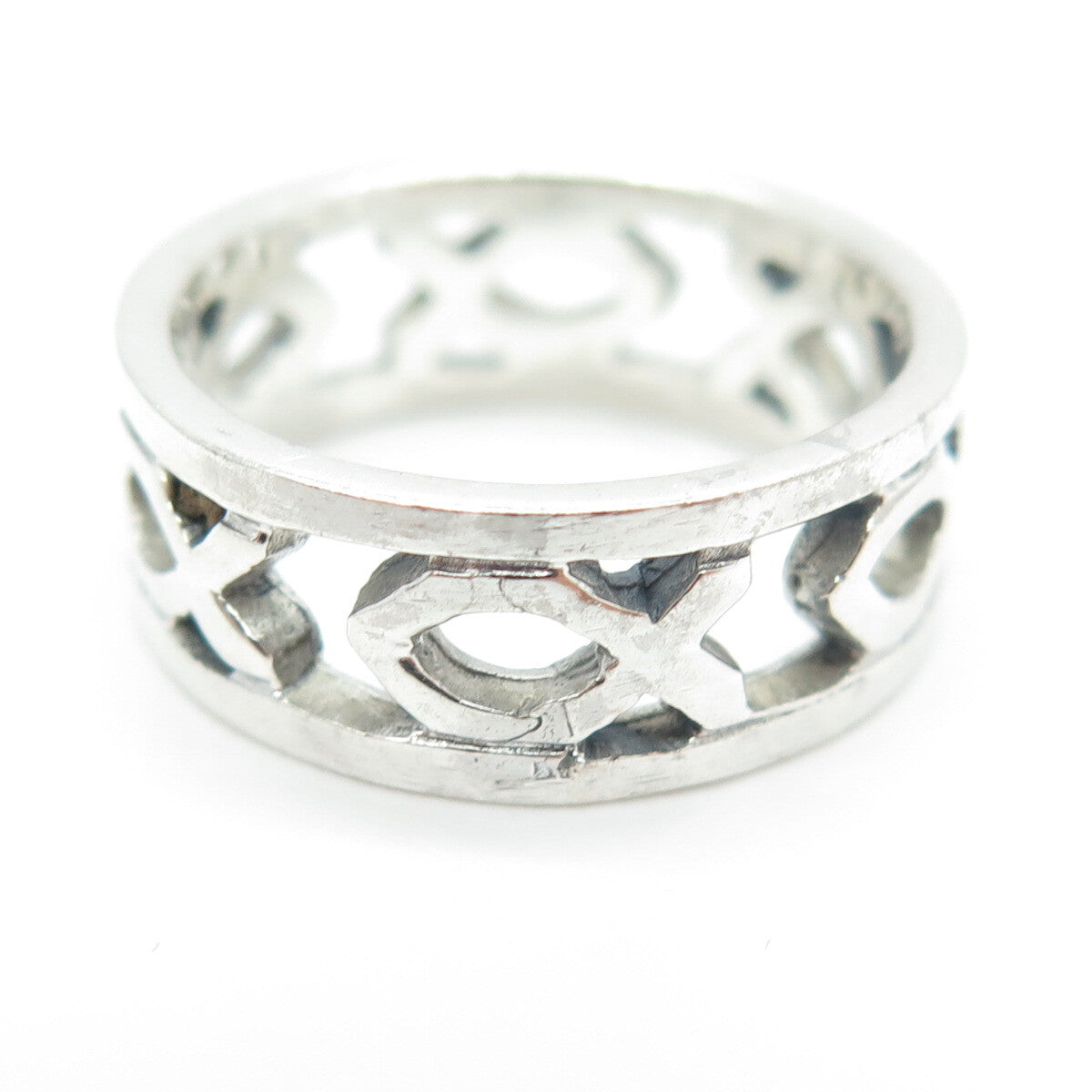 925 Sterling Silver Vintage Ichthys Fish Band Ring Size 7