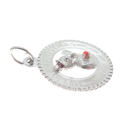 MARK MERCY 925 Sterling Silver Vintage Glass Merry Christmas Minimalist Pendant