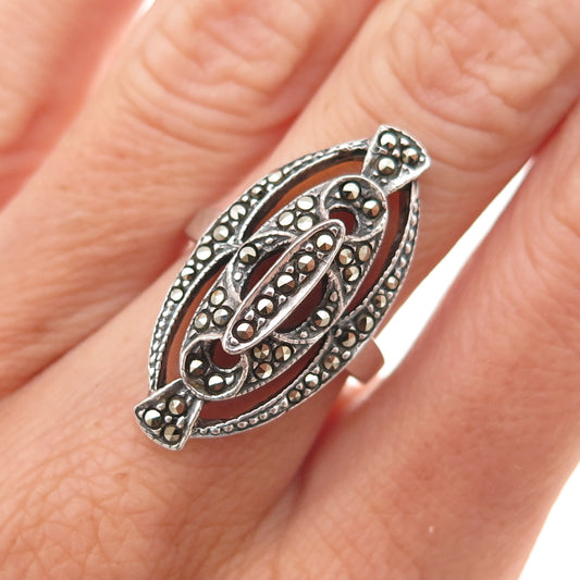 925 Sterling Silver Vintage Real Marcasite Oxidized Ring Size 6.5