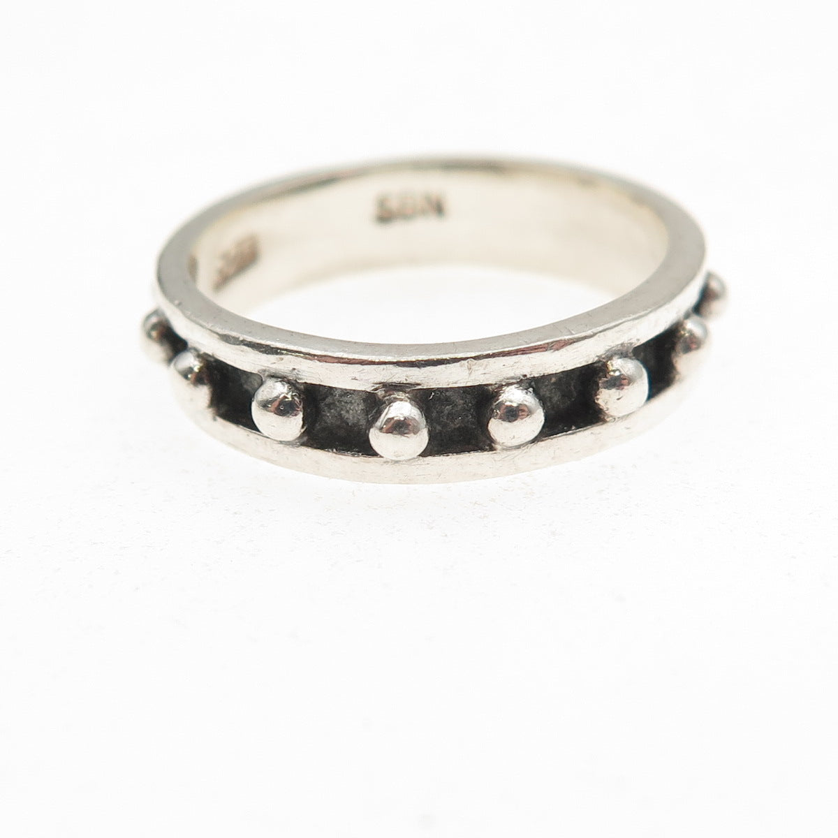 925 Sterling Silver Vintage All Around Beaded Oxidized Band Ring Size 6.5